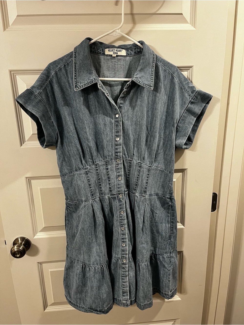 Velvet Heart Denim Midi Shirt Dress in Blue